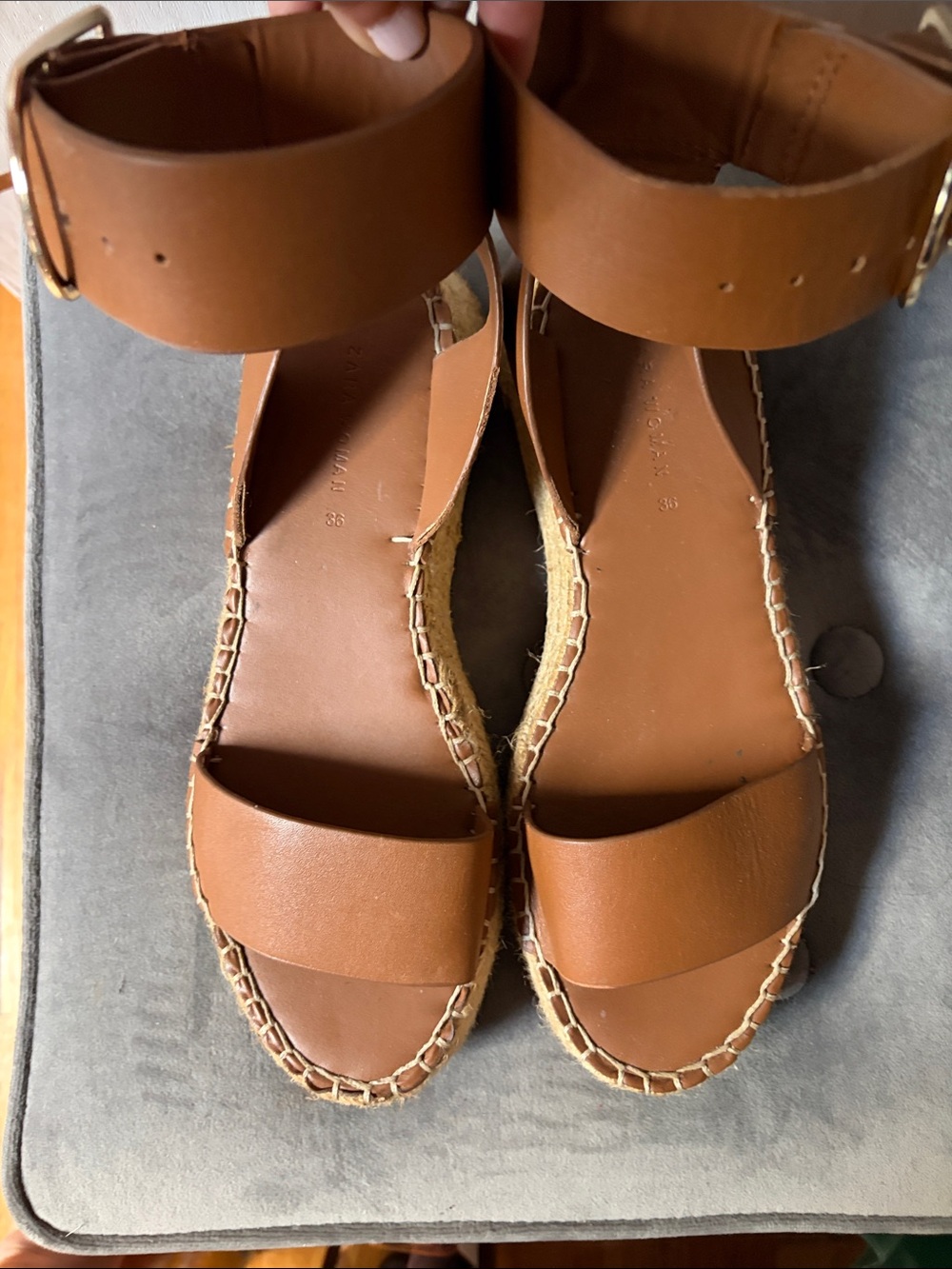 Zara Tan Leather Espadrille Ankle-Strap Sandals - Tan